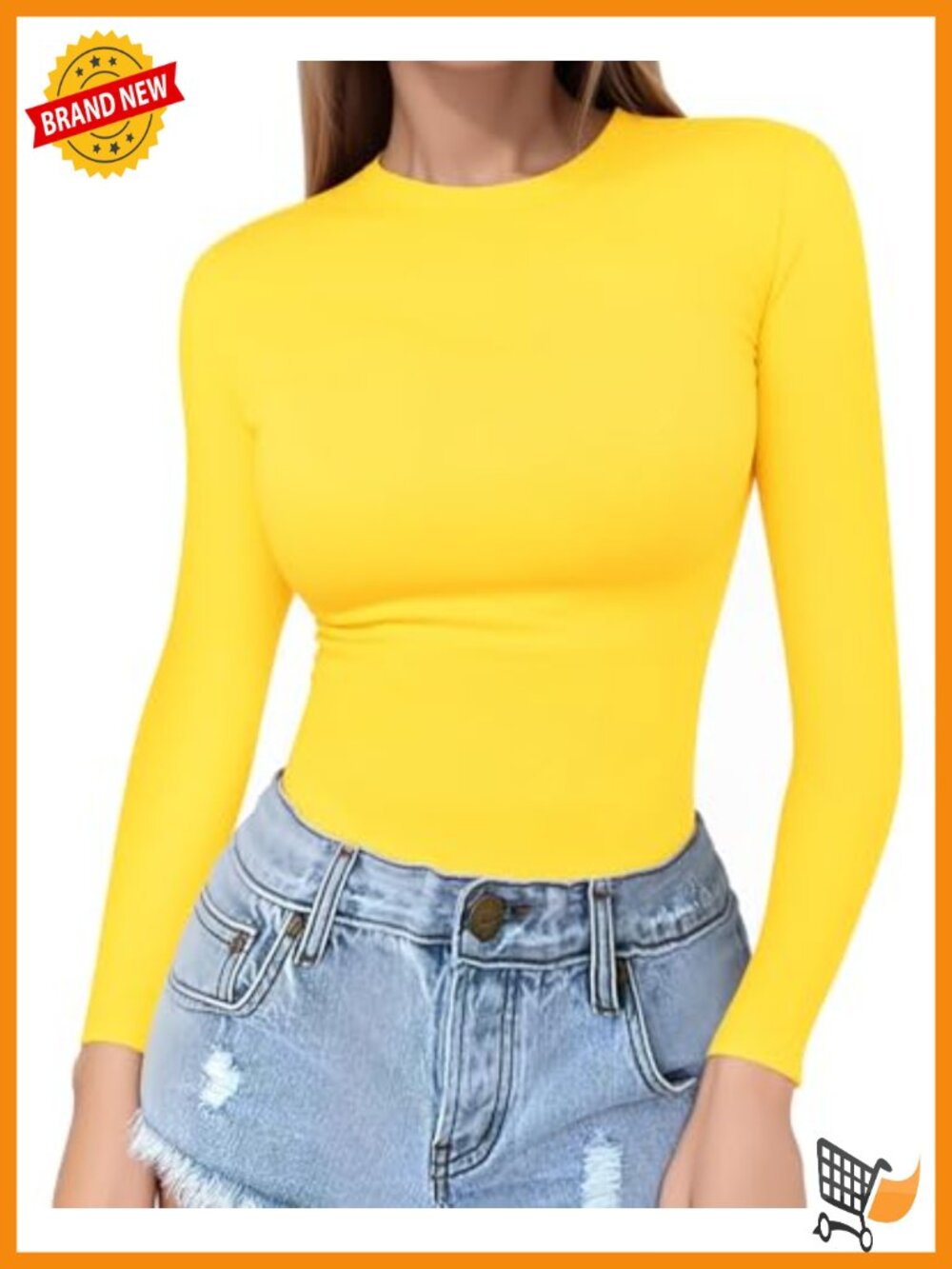 Fitted Long Sleeve Crew Neck T-Shirt Soft Stretch Seamless Basic Tee Top